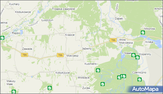 mapa Jaźwiny gmina Mstów, Jaźwiny gmina Mstów na mapie Targeo