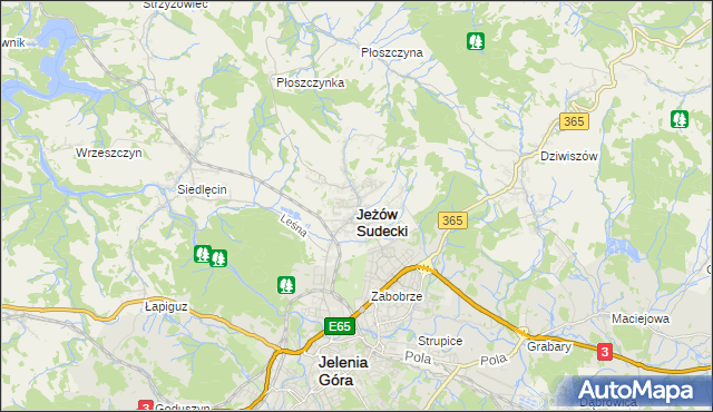 mapa Jeżów Sudecki, Jeżów Sudecki na mapie Targeo