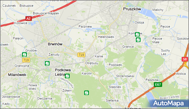 mapa Kanie gmina Brwinów, Kanie gmina Brwinów na mapie Targeo