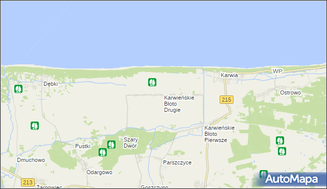 mapa Karwieńskie Błoto Drugie, Karwieńskie Błoto Drugie na mapie Targeo