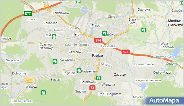 mapa Kielc, Kielce na mapie Targeo