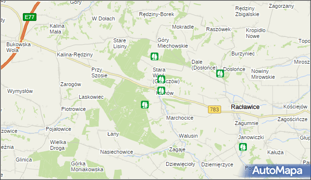 mapa Klonów gmina Racławice, Klonów gmina Racławice na mapie Targeo