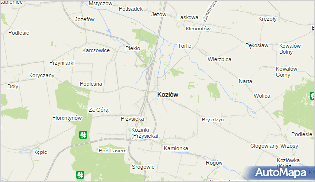 mapa Kozłów powiat miechowski, Kozłów powiat miechowski na mapie Targeo