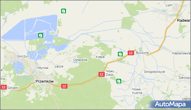 mapa Krępa gmina Przemków, Krępa gmina Przemków na mapie Targeo