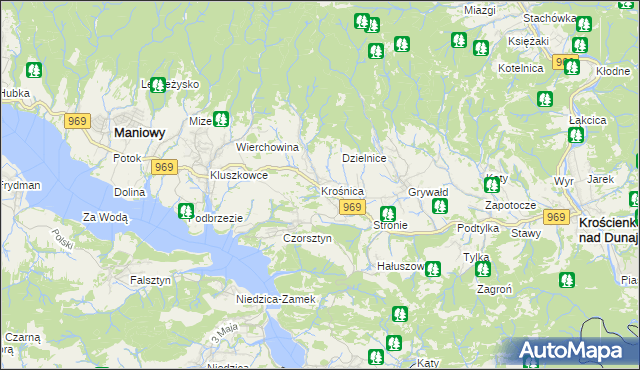 mapa Krośnica gmina Krościenko nad Dunajcem, Krośnica gmina Krościenko nad Dunajcem na mapie Targeo