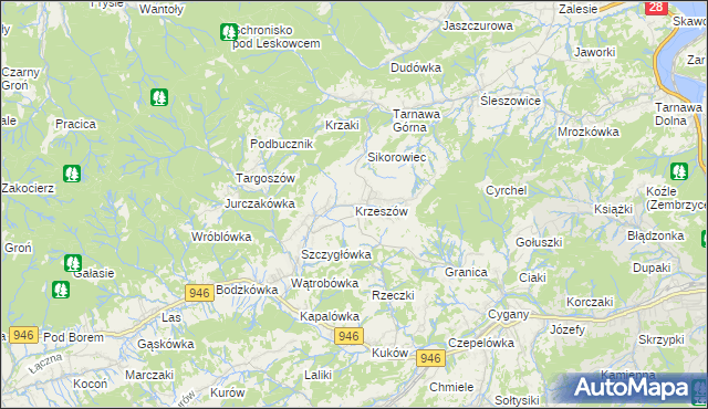 mapa Krzeszów gmina Stryszawa, Krzeszów gmina Stryszawa na mapie Targeo