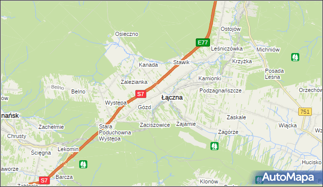 mapa Łączna powiat skarżyski, Łączna powiat skarżyski na mapie Targeo