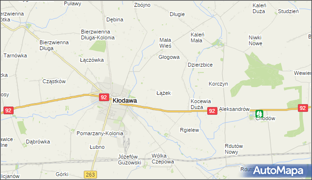 mapa Łążek gmina Kłodawa, Łążek gmina Kłodawa na mapie Targeo