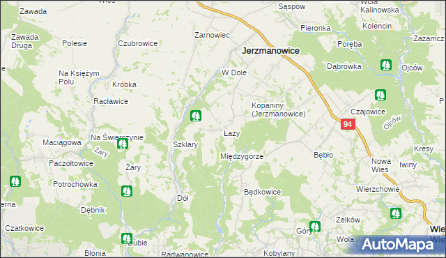 mapa Łazy gmina Jerzmanowice-Przeginia, Łazy gmina Jerzmanowice-Przeginia na mapie Targeo