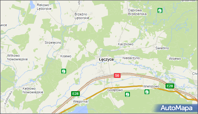 mapa Łęczyce powiat wejherowski, Łęczyce powiat wejherowski na mapie Targeo
