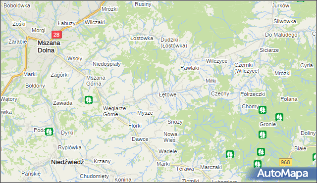 mapa Łętowe, Łętowe na mapie Targeo