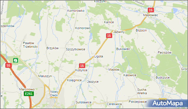 mapa Ligota gmina Trzebnica, Ligota gmina Trzebnica na mapie Targeo