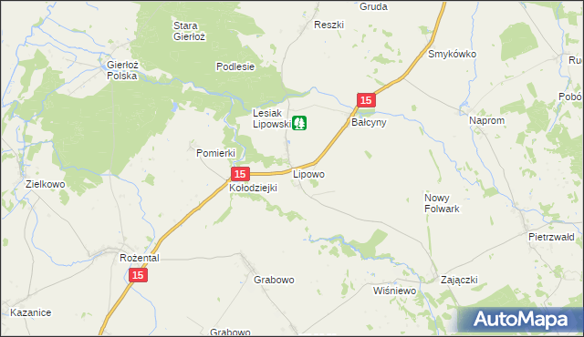 mapa Lipowo gmina Ostróda, Lipowo gmina Ostróda na mapie Targeo