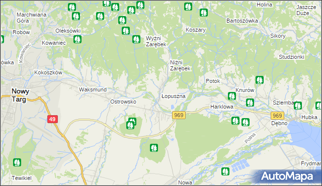 mapa Łopuszna, Łopuszna na mapie Targeo