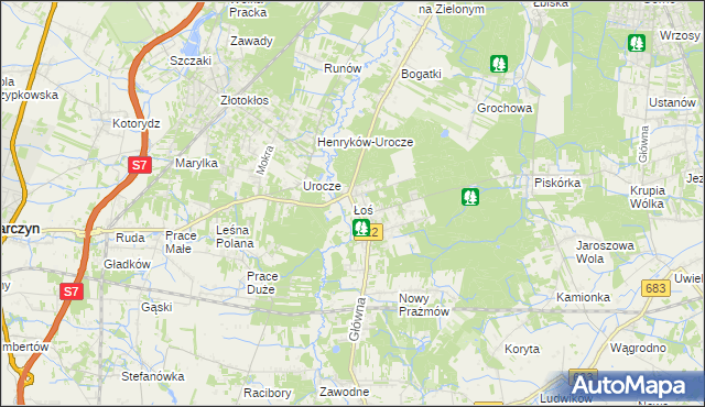 mapa Łoś, Łoś na mapie Targeo