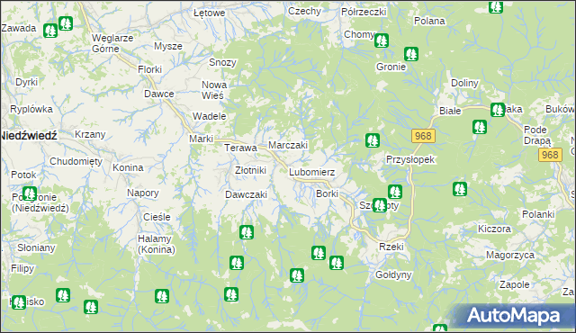 mapa Lubomierz gmina Mszana Dolna, Lubomierz gmina Mszana Dolna na mapie Targeo