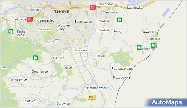 mapa Łuczyce gmina Przemyśl, Łuczyce gmina Przemyśl na mapie Targeo
