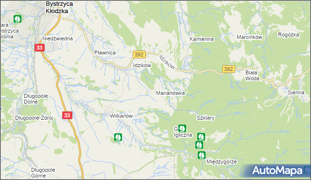 mapa Marianówka gmina Bystrzyca Kłodzka, Marianówka gmina Bystrzyca Kłodzka na mapie Targeo