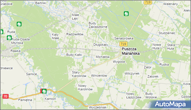 mapa Michałów gmina Puszcza Mariańska, Michałów gmina Puszcza Mariańska na mapie Targeo