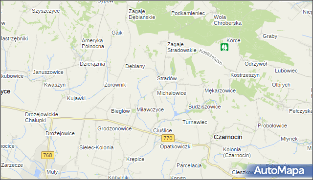 mapa Michałowice gmina Czarnocin, Michałowice gmina Czarnocin na mapie Targeo