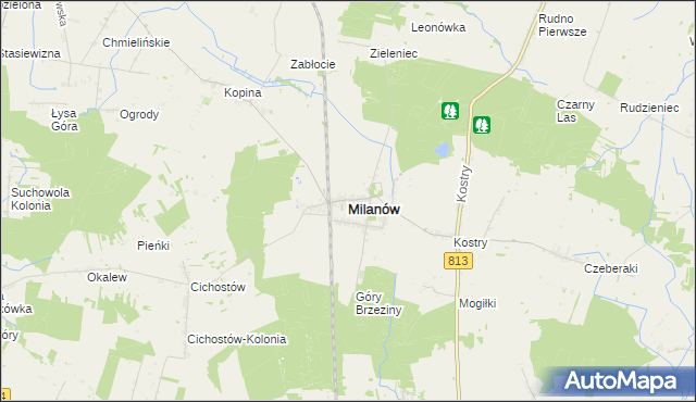 mapa Milanów powiat parczewski, Milanów powiat parczewski na mapie Targeo