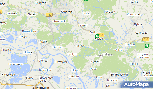 mapa Mirów gmina Alwernia, Mirów gmina Alwernia na mapie Targeo