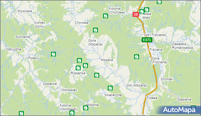 mapa Mszana gmina Dukla, Mszana gmina Dukla na mapie Targeo