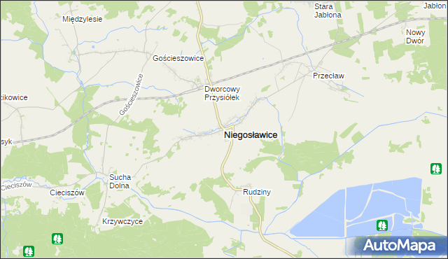 mapa Niegosławice powiat żagański, Niegosławice powiat żagański na mapie Targeo