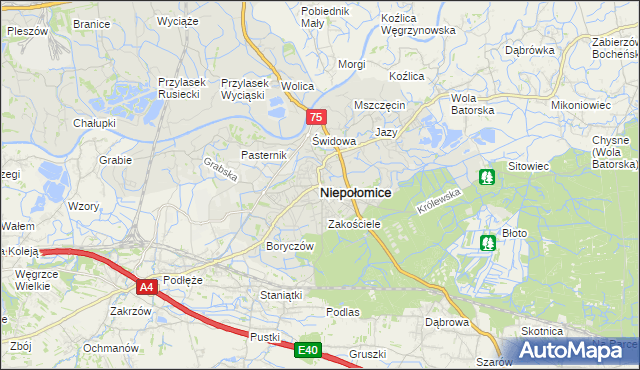 mapa Niepołomice, Niepołomice na mapie Targeo