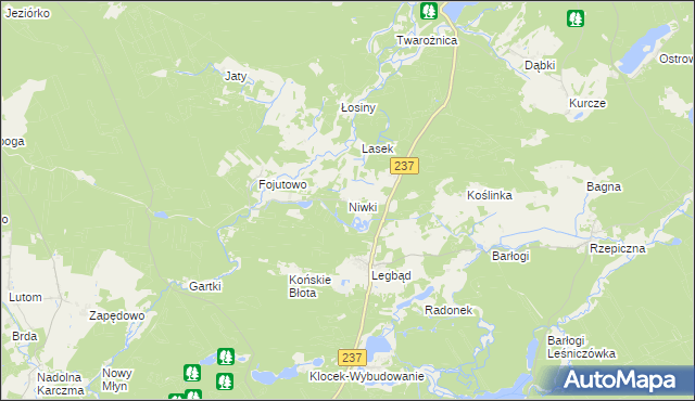 mapa Niwki gmina Tuchola, Niwki gmina Tuchola na mapie Targeo