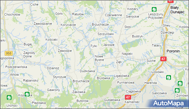 mapa Nowe Bystre, Nowe Bystre na mapie Targeo
