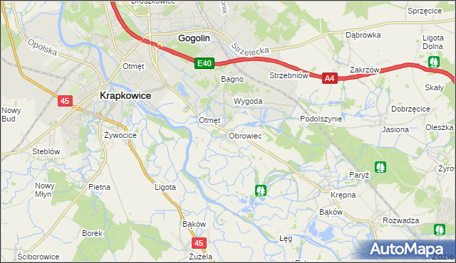 mapa Obrowiec gmina Gogolin, Obrowiec gmina Gogolin na mapie Targeo