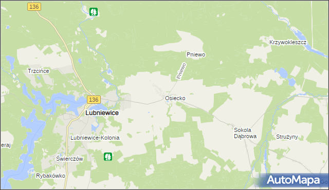 mapa Osiecko gmina Bledzew, Osiecko gmina Bledzew na mapie Targeo