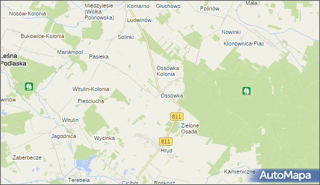 mapa Ossówka gmina Leśna Podlaska, Ossówka gmina Leśna Podlaska na mapie Targeo