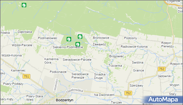 mapa Parcele gmina Bodzentyn, Parcele gmina Bodzentyn na mapie Targeo