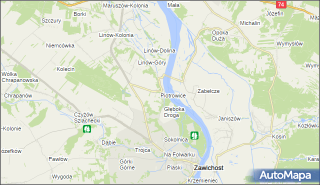 mapa Piotrowice gmina Zawichost, Piotrowice gmina Zawichost na mapie Targeo