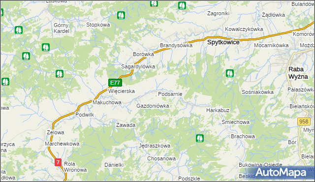 mapa Podsarnie, Podsarnie na mapie Targeo
