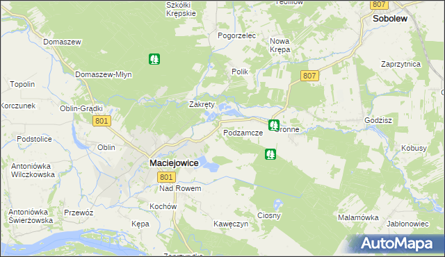 mapa Podzamcze gmina Maciejowice, Podzamcze gmina Maciejowice na mapie Targeo