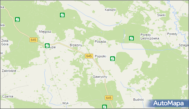 mapa Popiołki gmina Zbójna, Popiołki gmina Zbójna na mapie Targeo