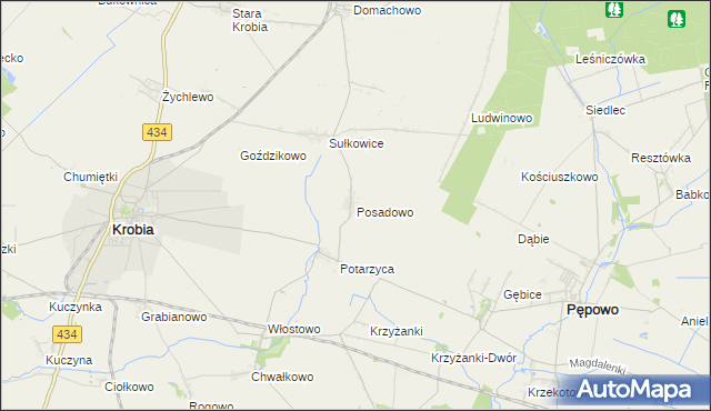 mapa Posadowo gmina Krobia, Posadowo gmina Krobia na mapie Targeo