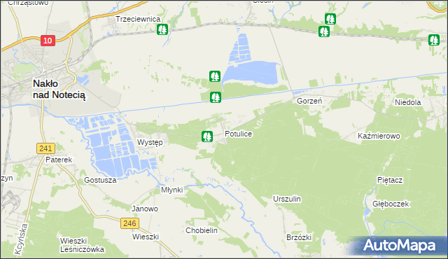 mapa Potulice gmina Nakło nad Notecią, Potulice gmina Nakło nad Notecią na mapie Targeo