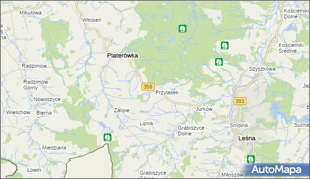 mapa Przylasek gmina Platerówka, Przylasek gmina Platerówka na mapie Targeo