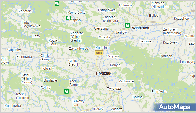 mapa Pułanki gmina Frysztak, Pułanki gmina Frysztak na mapie Targeo