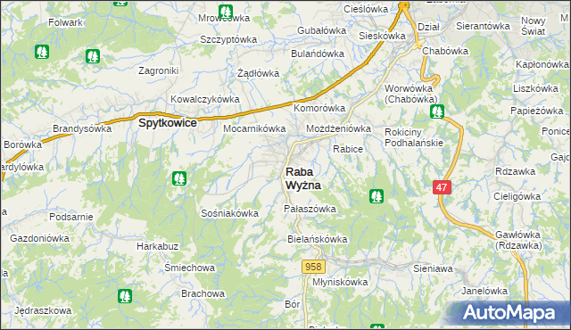 mapa Raba Wyżna, Raba Wyżna na mapie Targeo