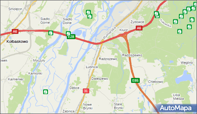 mapa Radziszewo gmina Gryfino, Radziszewo gmina Gryfino na mapie Targeo