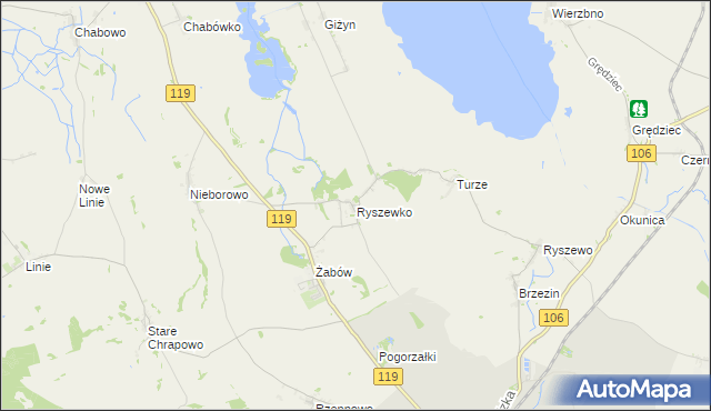 mapa Ryszewko gmina Pyrzyce, Ryszewko gmina Pyrzyce na mapie Targeo