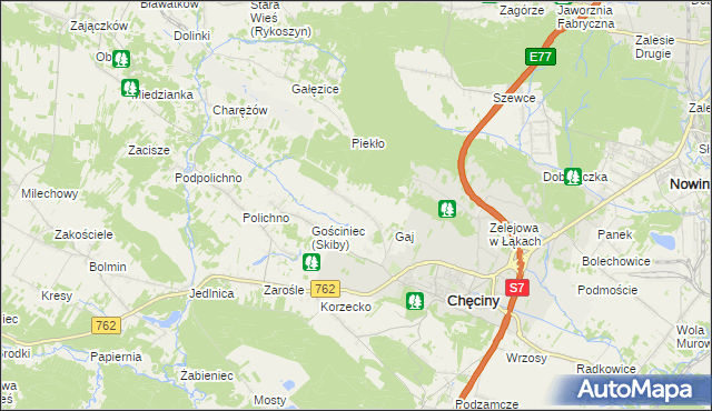 mapa Skiby gmina Chęciny, Skiby gmina Chęciny na mapie Targeo