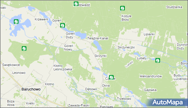 mapa Skrzynki gmina Baruchowo, Skrzynki gmina Baruchowo na mapie Targeo