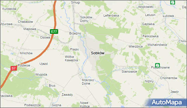 mapa Sobków powiat jędrzejowski, Sobków powiat jędrzejowski na mapie Targeo