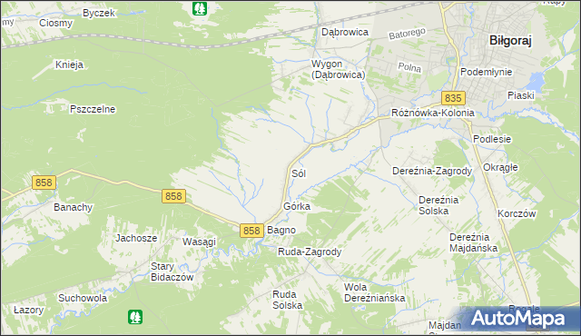 mapa Sól gmina Biłgoraj, Sól gmina Biłgoraj na mapie Targeo